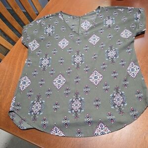 Olive Green Patterned Women's Top size Small